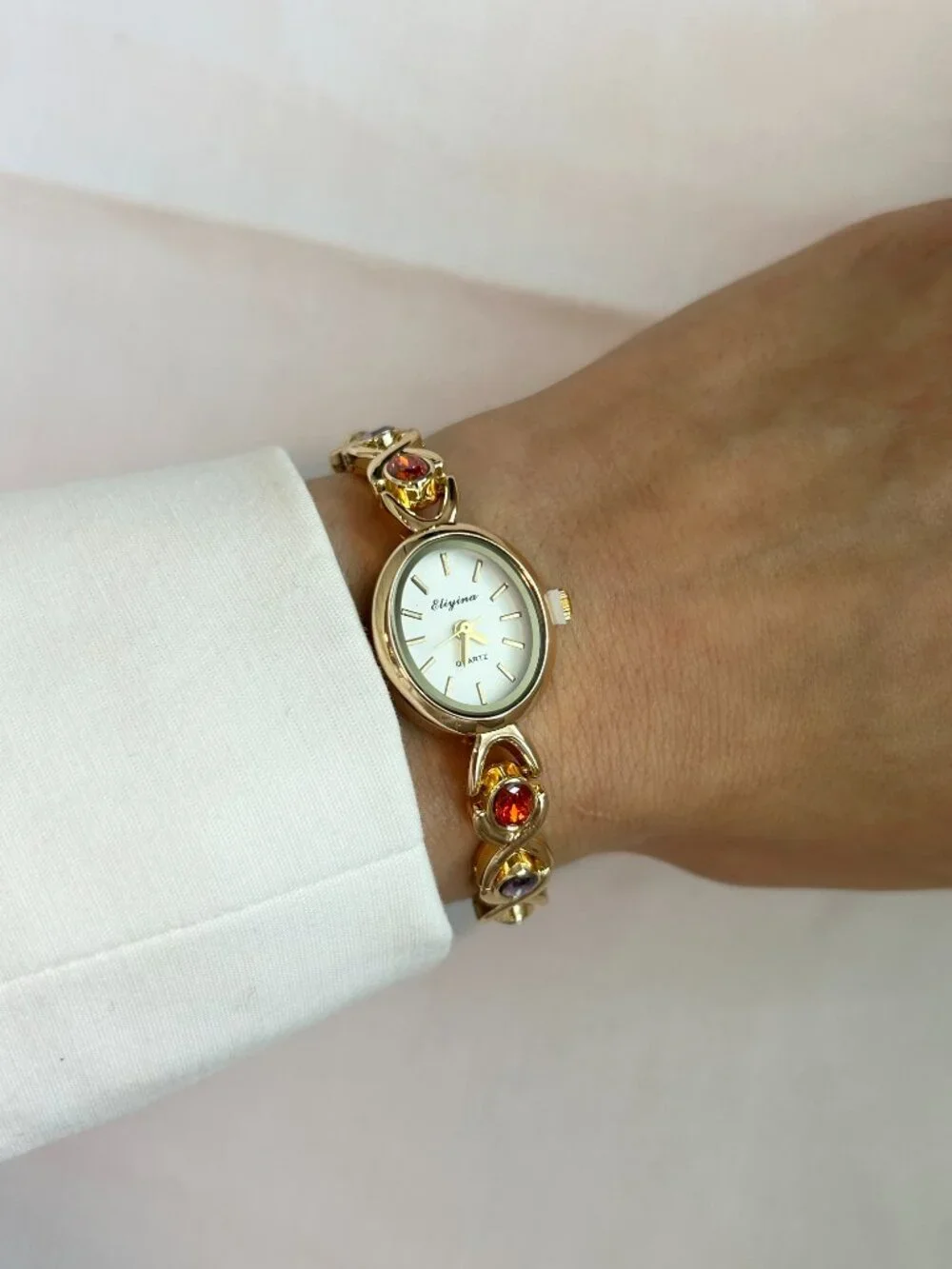 Vintage Inspired Luxury Gold Tone Tourmaline Watch